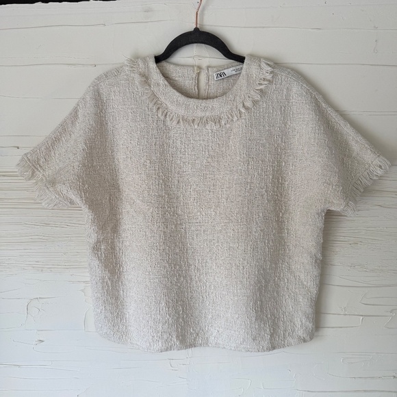 Zara | High-Fashion Tweed Fringe Blouse – Cream (XS-S) - Picture 2 of 7